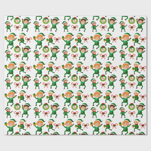 Green Elf Candy Cane Christmas Watercolor Geschenkpapier (Flach)