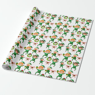 Green Elf Candy Cane Christmas Watercolor Geschenkpapier