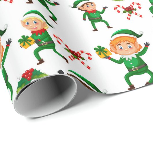 Green Elf Candy Cane Christmas Watercolor Geschenkpapier (Rolleneckpunkt)