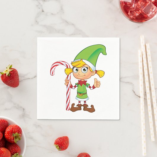 Green Elf Girl mit Candy Cane Paper Napkins Serviette