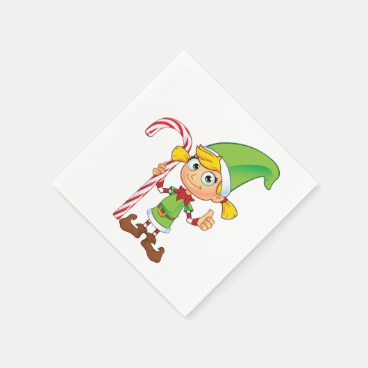 Green Elf Girl mit Candy Cane Paper Napkins Serviette (Ecke)