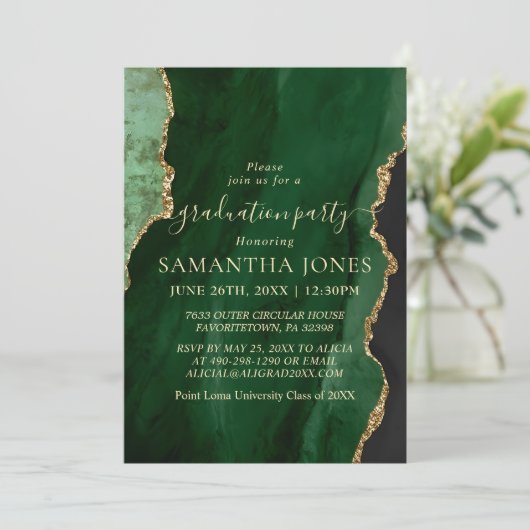 Green Emerald Beautiful Abschluss Einladung (Stehend Vorderseite)