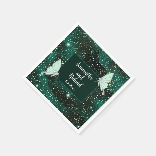 Green Emerald Black Glitzer Wedding Serviette (Ecke)