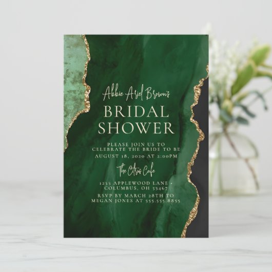Green Emerald Bridal Dusche Einladung (Stehend Vorderseite)