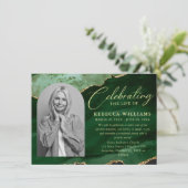 Green Emerald Calligraphy Celebration of Life Einladung (Stehend Vorderseite)