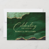 Green Emerald Calligraphy Celebration of Life Einladung (Rückseite)