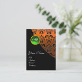 GREEN EMERALD DAMASK MONOGRAMM, gelb orange Visitenkarte (Stehend Vorderseite)
