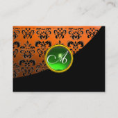 GREEN EMERALD DAMASK MONOGRAMM, gelb orange Visitenkarte (Rückseite)