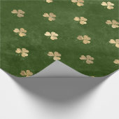 Green Emerald Gold Metallic Kleeblatt Leaf Clover Geschenkpapier (Ecke)