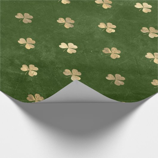 Green Emerald Gold Metallic Kleeblatt Leaf Clover Geschenkpapier (Ecke)