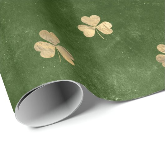 Green Emerald Gold Metallic Kleeblatt Leaf Clover Geschenkpapier (Rolleneckpunkt)