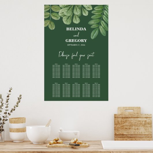 Green Emerald Green Wedding Seating Chart Poster (Küche)