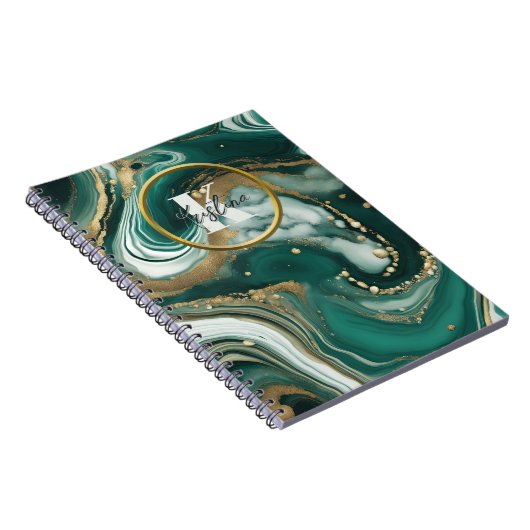 Green Emerald Marble mit Gold Initial und Name Notizblock (Rechte Seite)