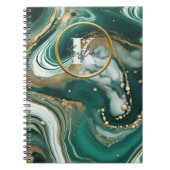 Green Emerald Marble mit Gold Initial und Name Notizblock (Vorderseite)