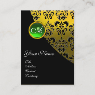 GREEN EMERALD SCHWARZES DAMASK-MONOGRAMM, gelb Visitenkarte