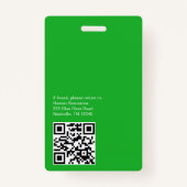 Green Employee ID Abzeichen mit Foto & QR Code Ausweis (Rückseite)