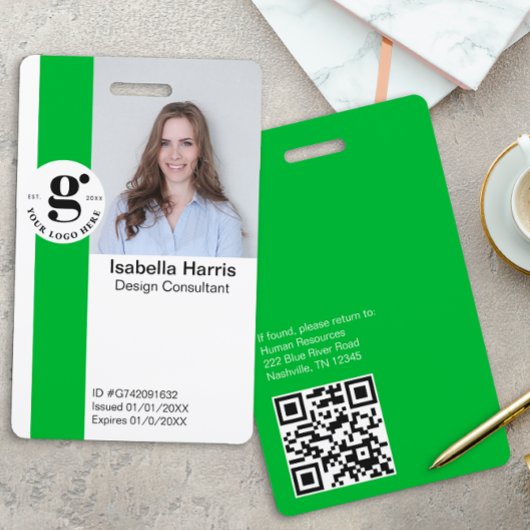 Green Employee ID Abzeichen mit Foto & QR Code Ausweis