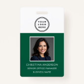Green Employee Name Logo Photo Corporate Work Ausweis (Vorderseite)