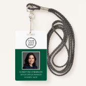 Green Employee Name Logo Photo Corporate Work Ausweis (Vorderseite mit Schlüsselband)