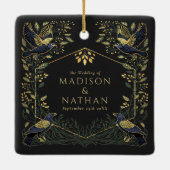 Green Enchanted Gothic Raven Floral Wedding Keramikornament (Rückseite)