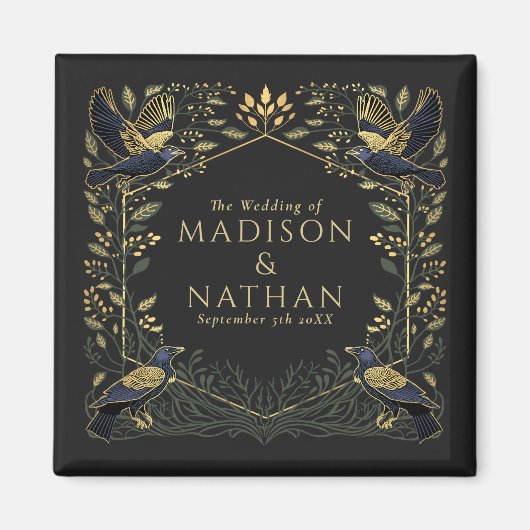 Green Enchanted Gothic Raven Floral Wedding Magnet (Vorne)