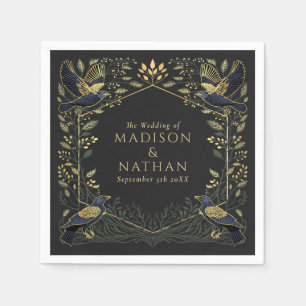 Green Enchanted Gothic Raven Floral Wedding Serviette