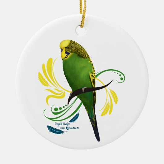 Green English Budgie Keramik Ornament (Vorne)