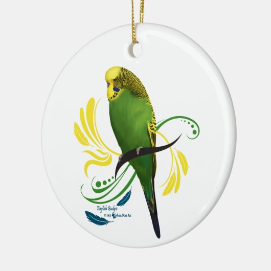 Green English Budgie Keramik Ornament (Links)
