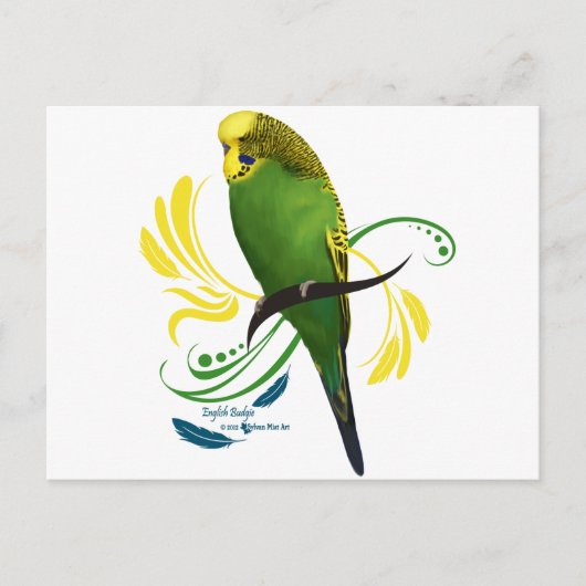 Green English Budgie Postkarte (Vorderseite)