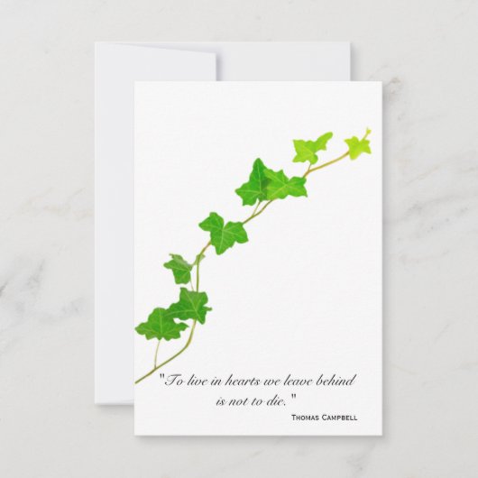 Green English Ivy Vine Beileid Vielen Dank Dankeskarte (Vorderseite)
