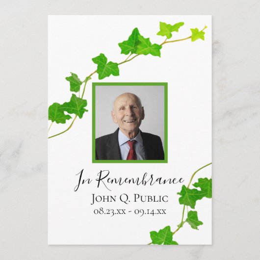 Green English Ivy Vine Foliage Beerdigung Service Programm (Vorderseite)