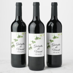 Green English Ivy Vine Watercolor Wedding Weinetikett