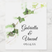 Green English Ivy Vine Watercolor Wedding Weinetikett (Einzelnes Label)