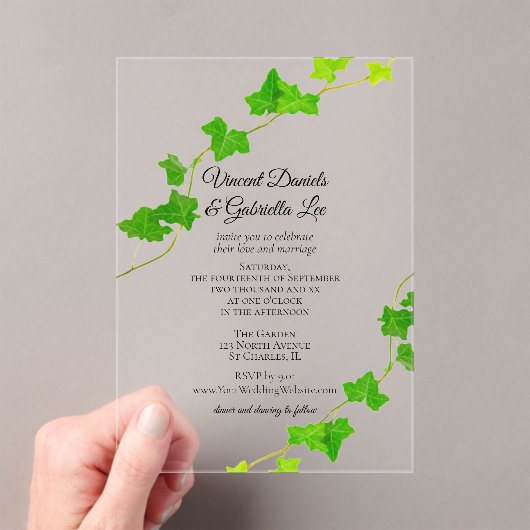 Green English Ivy Vine Wedding Acryleinladungen (Insitu (Handheld))
