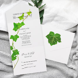 Green English Ivy Vine Wedding All In One Einladung