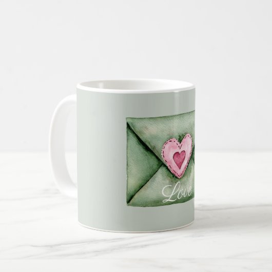 Green Envelope Pink Love Heart Kaffeetasse (Vorderseite Links)