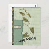 Green Ephemera Collage Happy Birthday Postkarte (Vorne/Hinten)