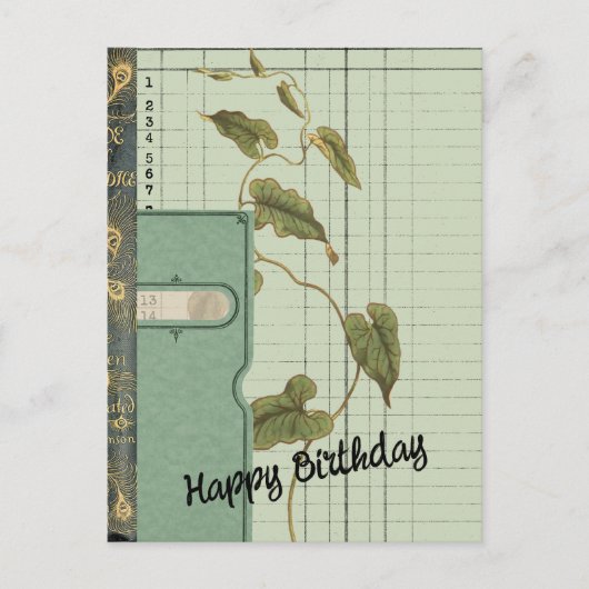 Green Ephemera Collage Happy Birthday Postkarte (Vorderseite)