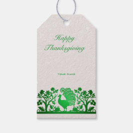 Green Erntedank Turkey Floral Gift Tag Geschenkanhänger
