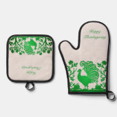 Green Erntedank Turkey Floral Ofenhandschuh & Topflappen-Set (Vorderseite)