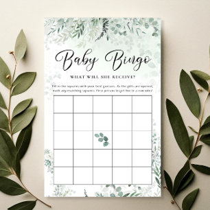 Green Eucalyptus Baby Bingo Game Card