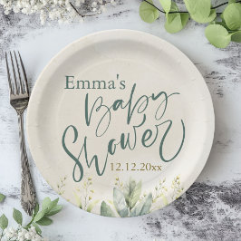 Green Eucalyptus Baby Dusche Pappteller