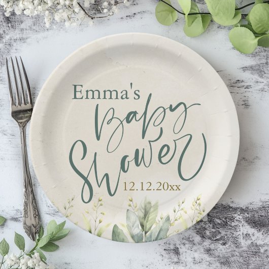 Green Eucalyptus Baby Dusche Pappteller