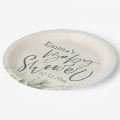 Green Eucalyptus Baby Dusche Pappteller (Schrägansicht)