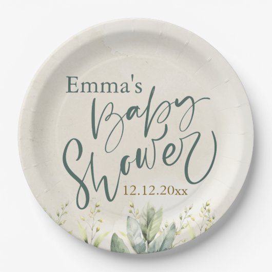 Green Eucalyptus Baby Dusche Pappteller (Vorderseite)