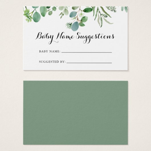 Green Eucalyptus Baby Name Suggestions Card (Vorne & Hinten)