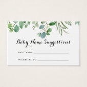 Green Eucalyptus Baby Name Suggestions Card (Vorderseite)