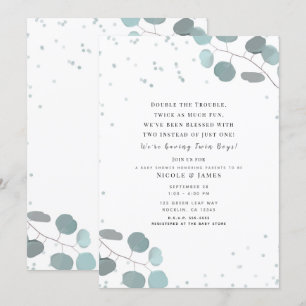 Green Eucalyptus Blätter Baby Shower Twins Einladung