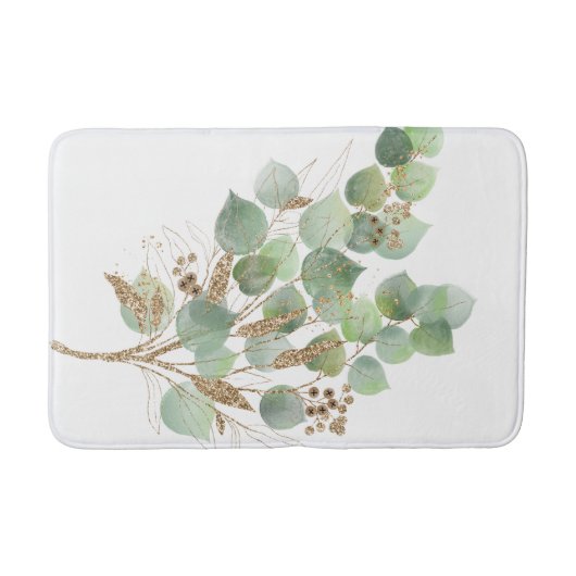 GREEN EUCALYPTUS BRANCH WHITE BATH MAT BADEMATTE (Vorderseite)