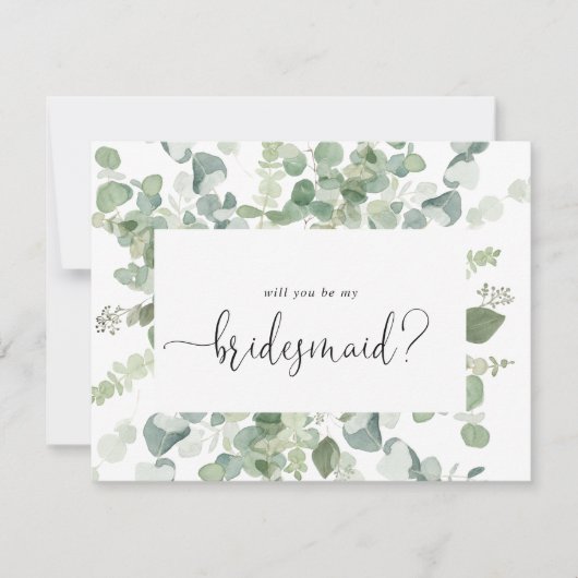 Green Eucalyptus Bridesmaid Vorschlag Note Card Mitteilungskarte (Vorderseite)